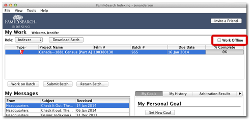 current indexing start screen