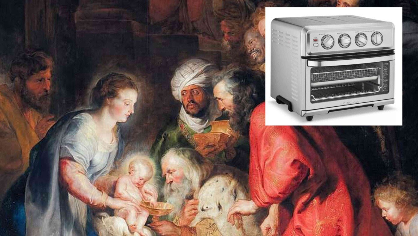Mary Holding Out Hope For 4th Wise Man Bearing An Air Fryer