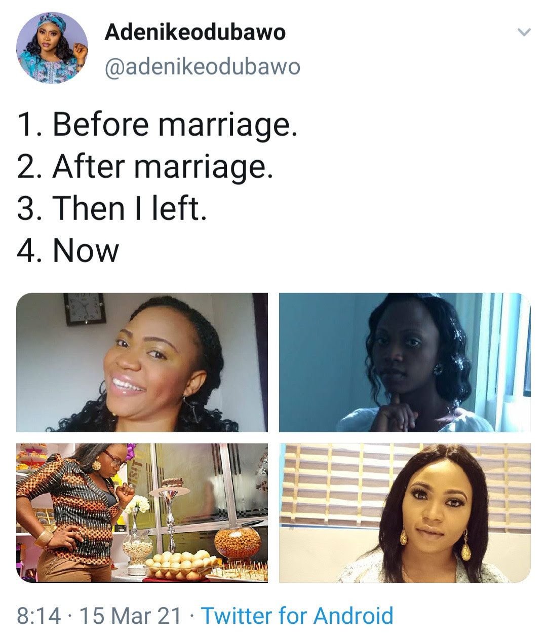 Woman shares photos of herself before, during, and after marriage to show the effect being married had on her