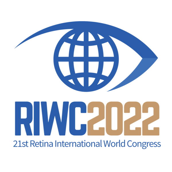 World Congress logo forming a blue eye. Text reads R I W C 2022. Twenty-first Retina International World Congress.