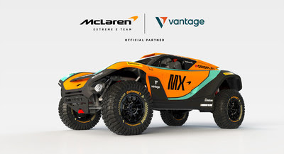 Vantage is an Officer Partner of McLaren Extreme E (MX) team, with its branding featured on the chassis side and roof of the race car.