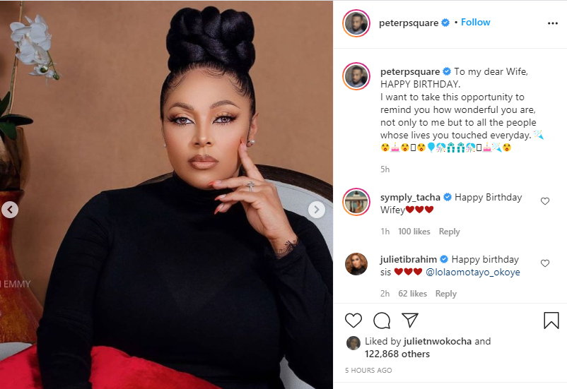 Peter Okoye celebrates wife, Lola Omotayo on her birthday