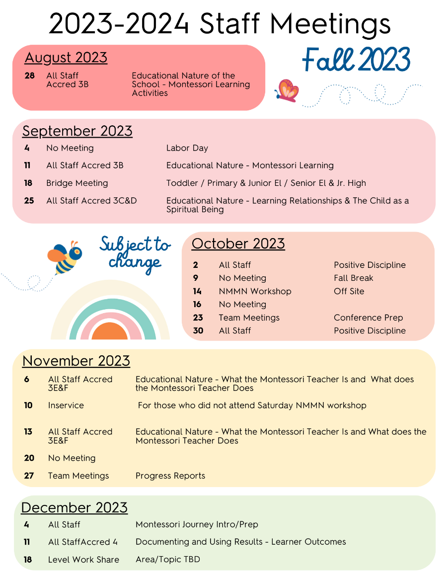 2023-2024 Staff Meeting Schedule