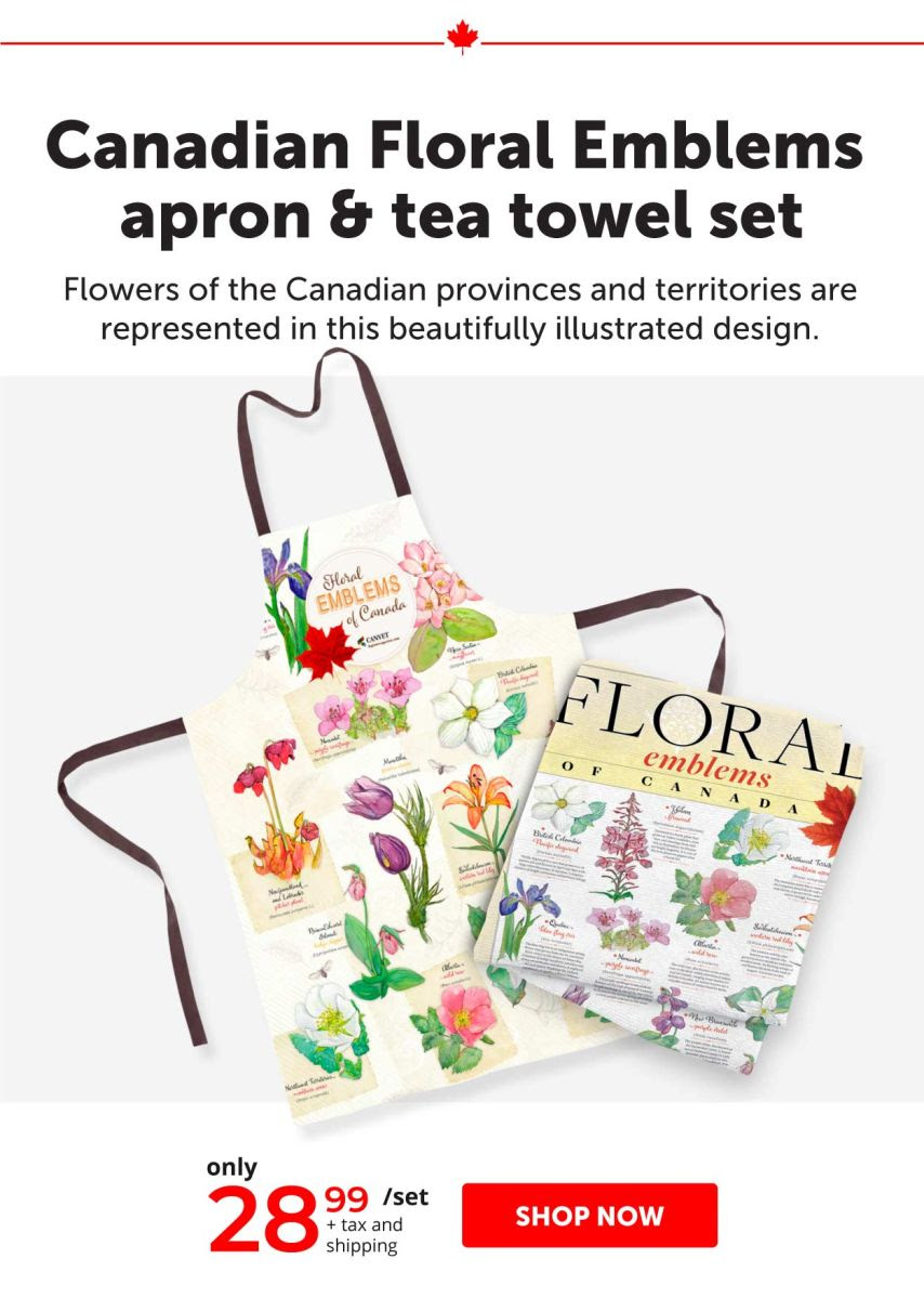Canadian Floral Emblems apron & tea towel set