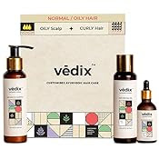 Vedix Customized Hair Fall Control Regimen for Normal/Oily Hair - Oily Scalp & Curly Hair - Customized Ayurvedic Hair Care Regimen - 3 Product Kit - Anti Hair Fall Oil Neem + Lotus + Anti-Hairfall Shampoo + Hair Growth Serum