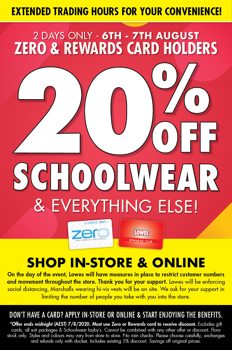 Zero Card / 20% off SCHOOLWEAR & everything else!