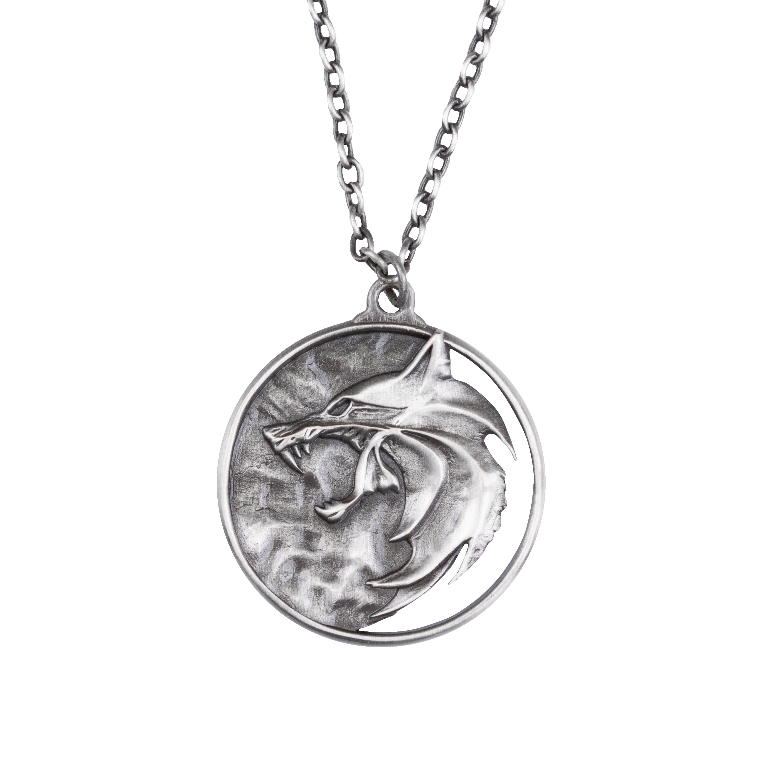 The Witcher Season 3 White Wolf Medallion Necklace Front