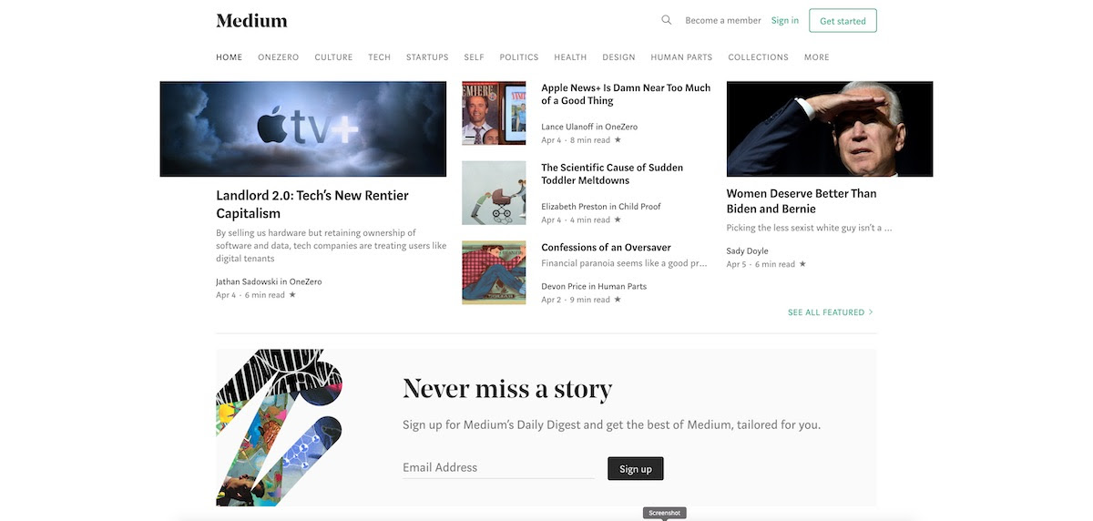 medium home page