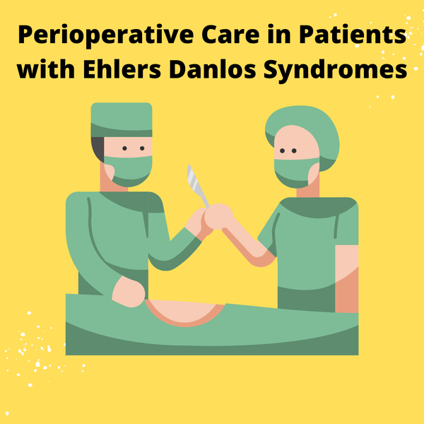 Two surgeons with a scalpel. Text: Periooperative Care in Patients with Ehlers-Danlos Syndromes