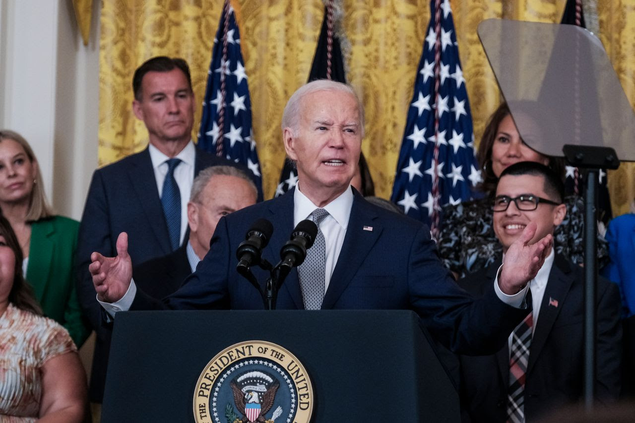 President Joe Biden delivers remarks during an event for the 12th anniversary of the Deferred Action for Childhood Arrivals in the East Room of The White House on June 18, 2024 in Washington, DC. (Michael A. McCoy for The Washington Post)