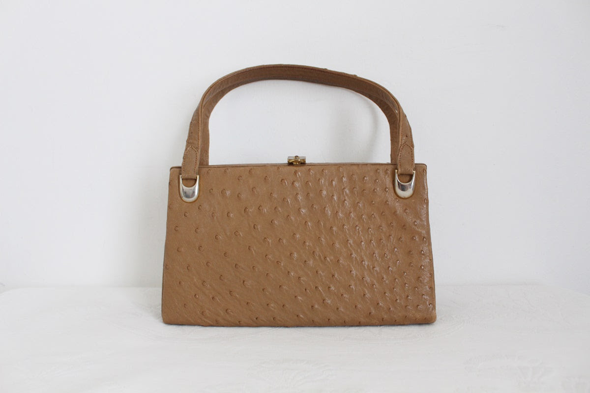 GENUINE OSTRICH SKIN VINTAGE LEATHER BAG