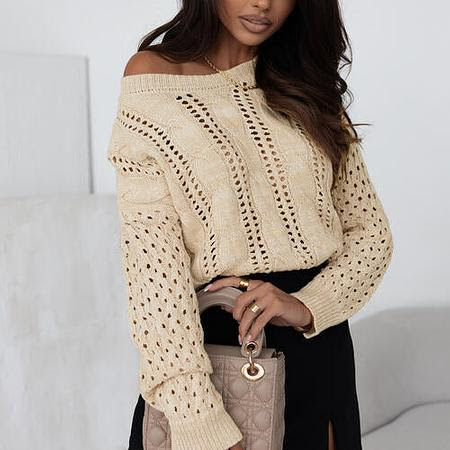 Full Size Openwork Cable-Knit Round Neck Knit Top