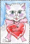 ACEO Valentine Kitty White Cat Pink Bow Orig Illustration Art by Penny StewArt - Posted on Friday, January 2, 2015 by Penny Lee StewArt