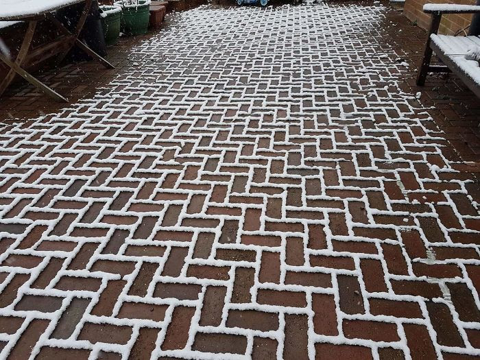 The Snow                                                           Has Settled                                                           Only On The                                                           Outline Of The                                                           Bricks On My                                                           Friends                                                           Driveway