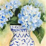 Hydrangeas in blue and White Vase - Posted on Sunday, March 15, 2015 by Kim Peterson