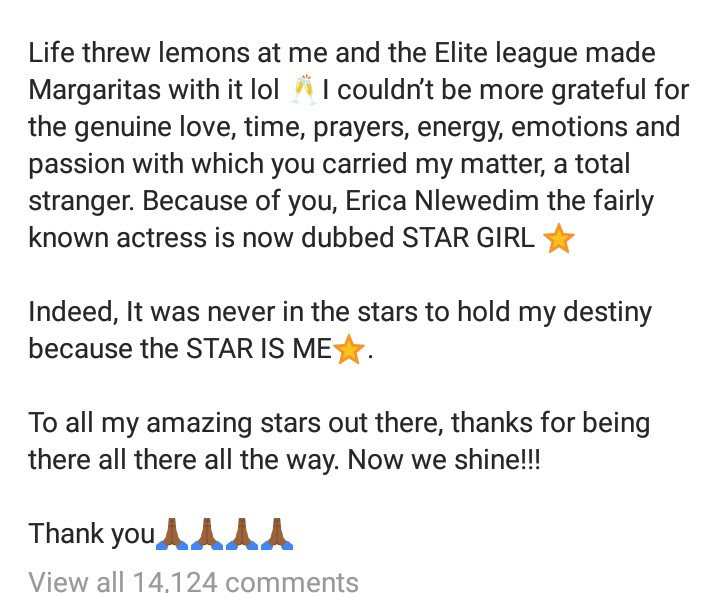 "It was a sad moment for me" Erica Nlewedim writes in first Instagram post since being disqualified from the Big Brother Naija reality show