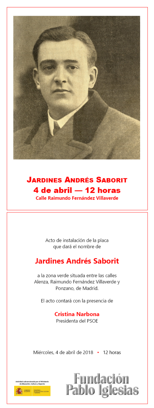 Acto de instalación de la placa que dará el nombre a los Jardines Andrés Saborit