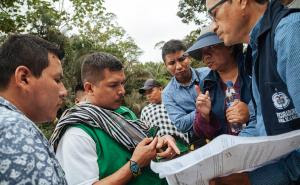  Mario Erazo Yaiguaje, wearing a green jacket, is the spokesman for the Buenavista, a Siona community in Colombia. In total, the Siona number approximately 2,600. Photograph: Mateo Barriga Salazar