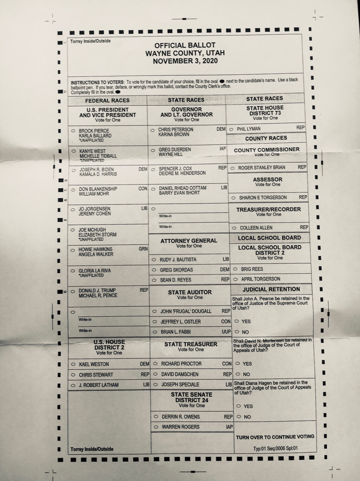 Wayne County sample ballot