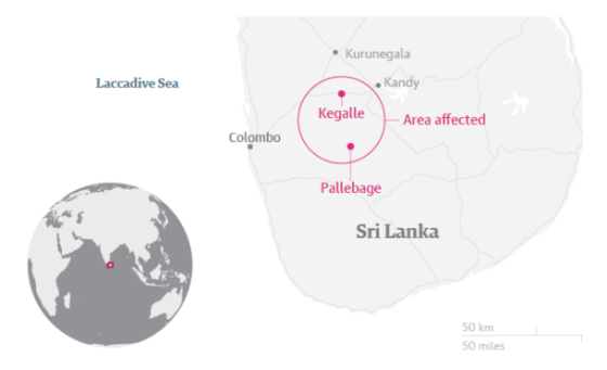 Sri Lanka landslides: more than 200 families missing as three villages buried Map-sri-lanka