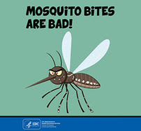 Mosquito bites are bad.  Image of cartoon mosquito.