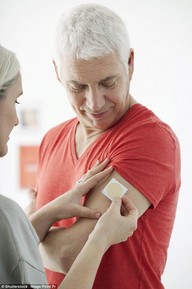 The patch, worn on the upper arm, contains the same active medicine as Aricept, a drug already taken in tablet form by thousands of dementia sufferers (stock)