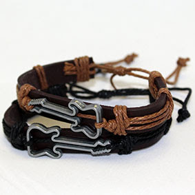 Leather Strap Bracelet w/ Guitar Accent