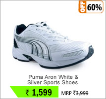Puma Aron White & Silver Sports Shoes (8301)