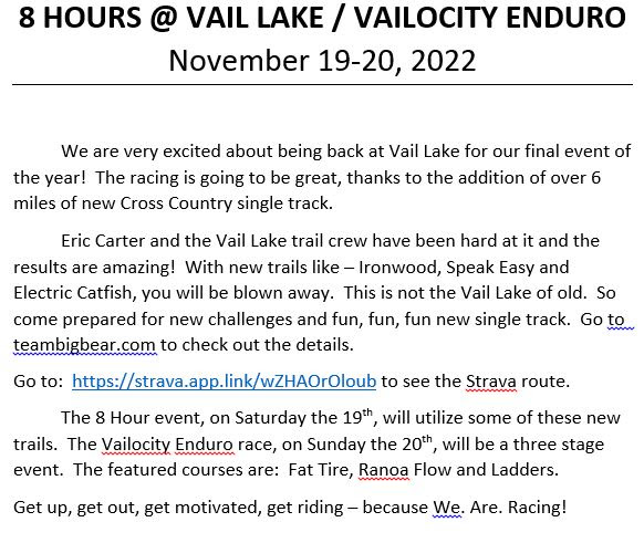 Vail lake online enduro