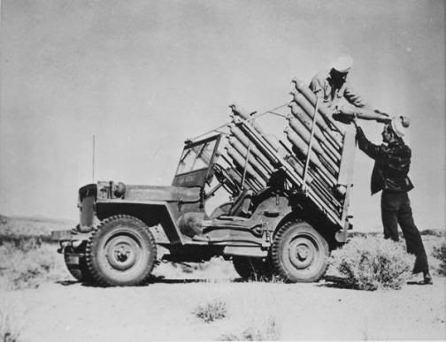 Experimental rocket firing jeep, US Navy Naval Air          Facility, Inyokern, CA, 26 January 1945.