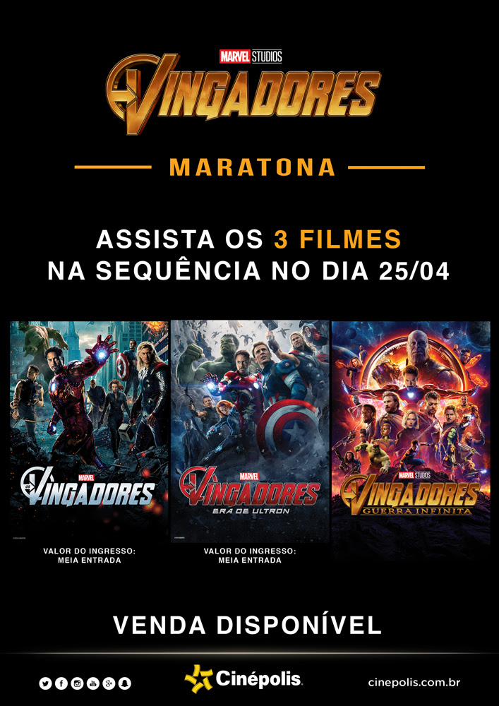 Cinépolis terá Maratona de Vingadores com valor de meia entrada no dia 25 de Abril