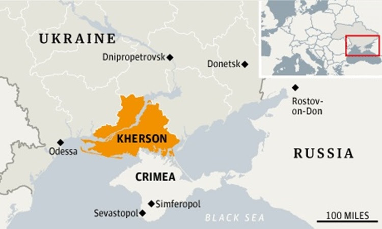 Vị trí vùng Kherson, Ukraine. Đồ họa: Guardian.