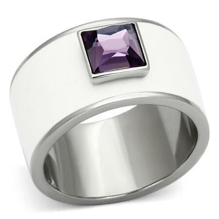 TK1142 - High polished (no plating) Stainless Steel Ring with Synthetic Synthetic Glass in Amethyst