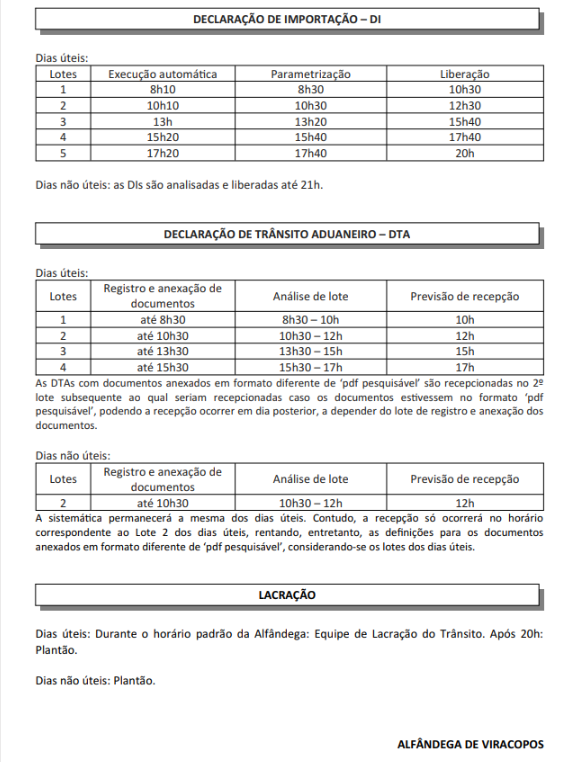 COMUNICADO ALF VCP - funcionamento durante feriado