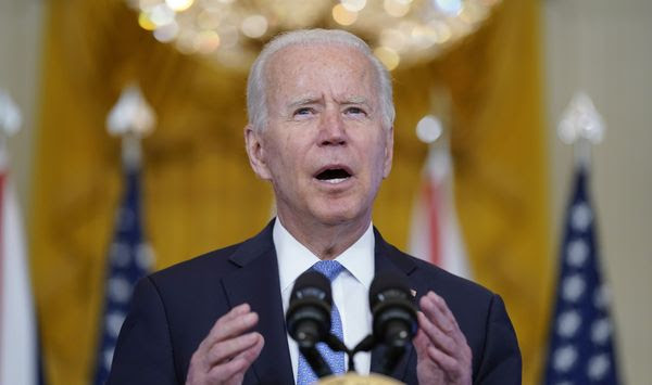 President Joe Biden, joined virtually by Australian Prime Minister Scott Morrison and British Prime Minister Boris Johnson, speaks about a national security initiative from the East Room of the White House in Washington, Wednesday, Sept. 15, 2021. (AP Photo/Andrew Harnik)