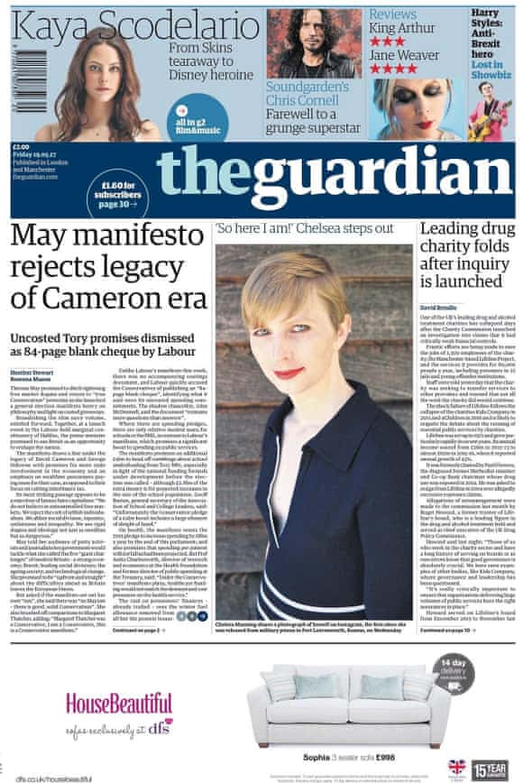Front page of The Guardian, 19 May 2017.