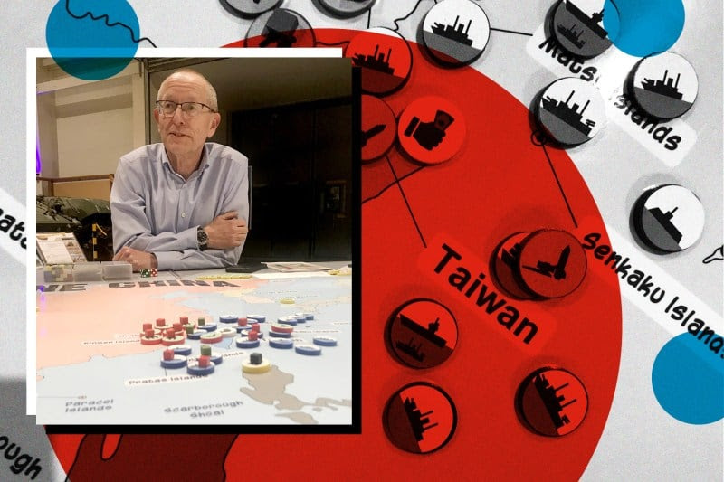 War game designer and expert Major Tom Mouat oversees a “One China” game at the U.K. Defence Academy