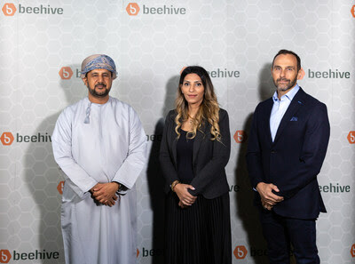  Deputy Head of Public Authority for SME Development, Mr. Abdul Aziz Al Reesi; Oman Country Manager of Beehive, Mayan Al Asfoor; and CFO & COO of Beehive, Peter Tavener.