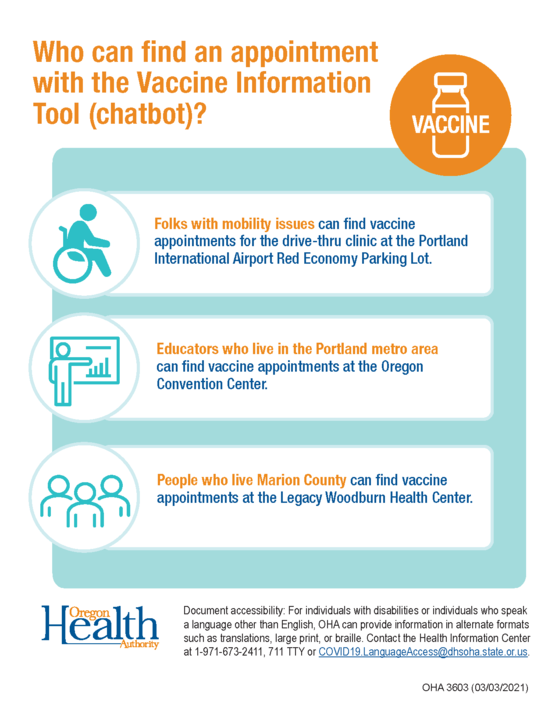 Who can find an appointment with the Vaccine Information Tool (chatbot)