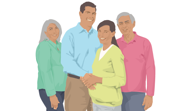Graphic of family standing with a pregnant woman
