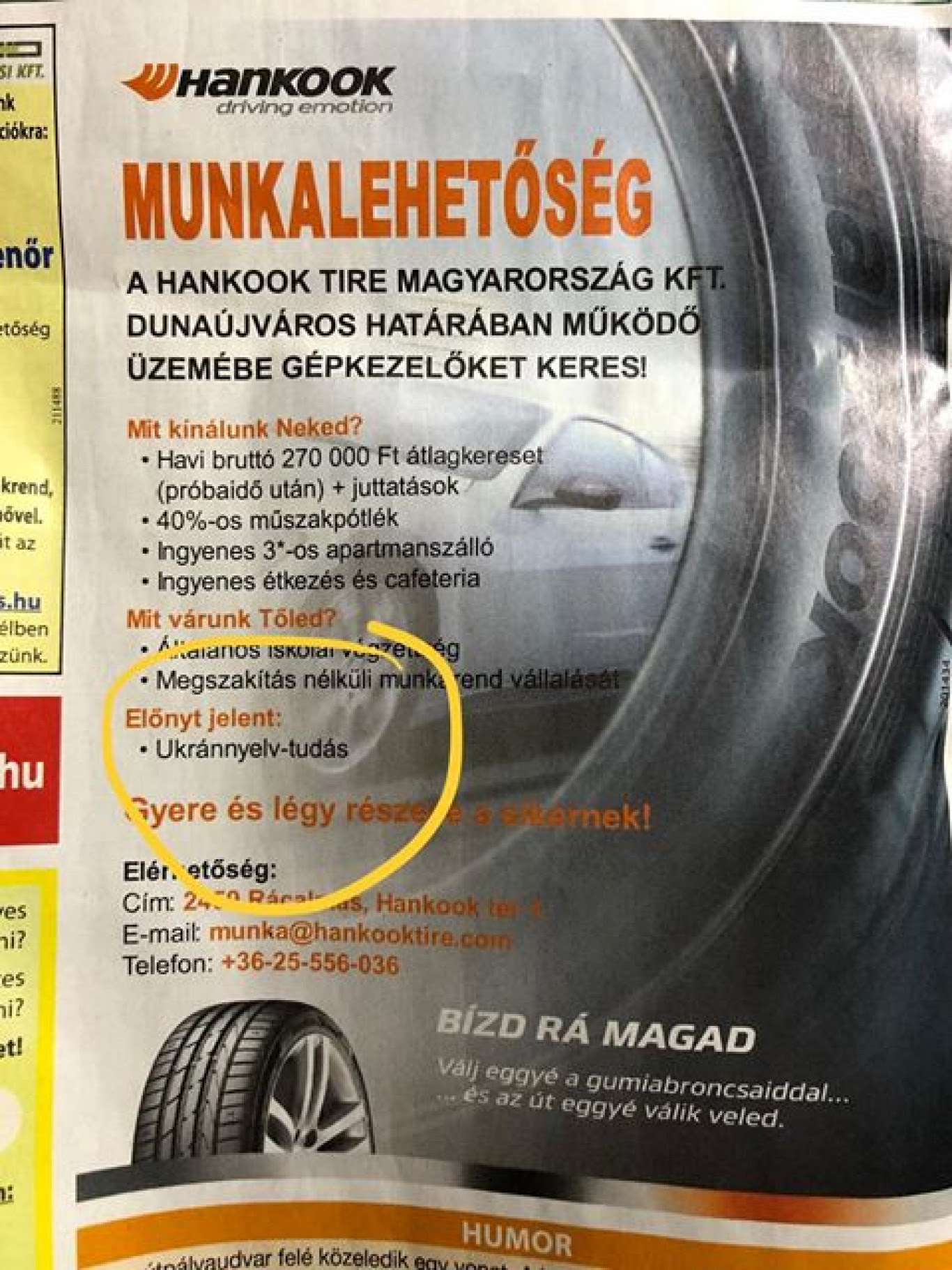 Olyan sok már az ukrán vendégmunkás a Hankooknál, hogy ukránul tudó magyarokat keres álláshirdetésben a cég