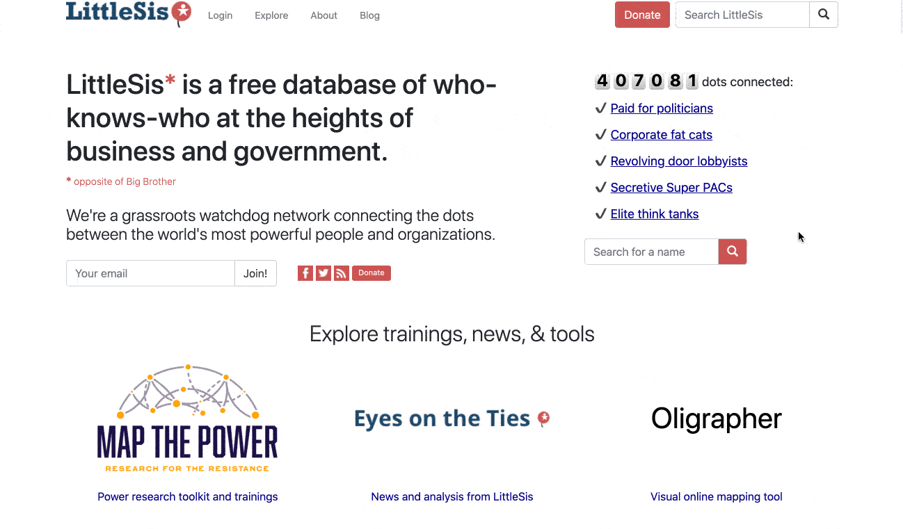 Joe Manchin connections and donors shown on Little Sis.