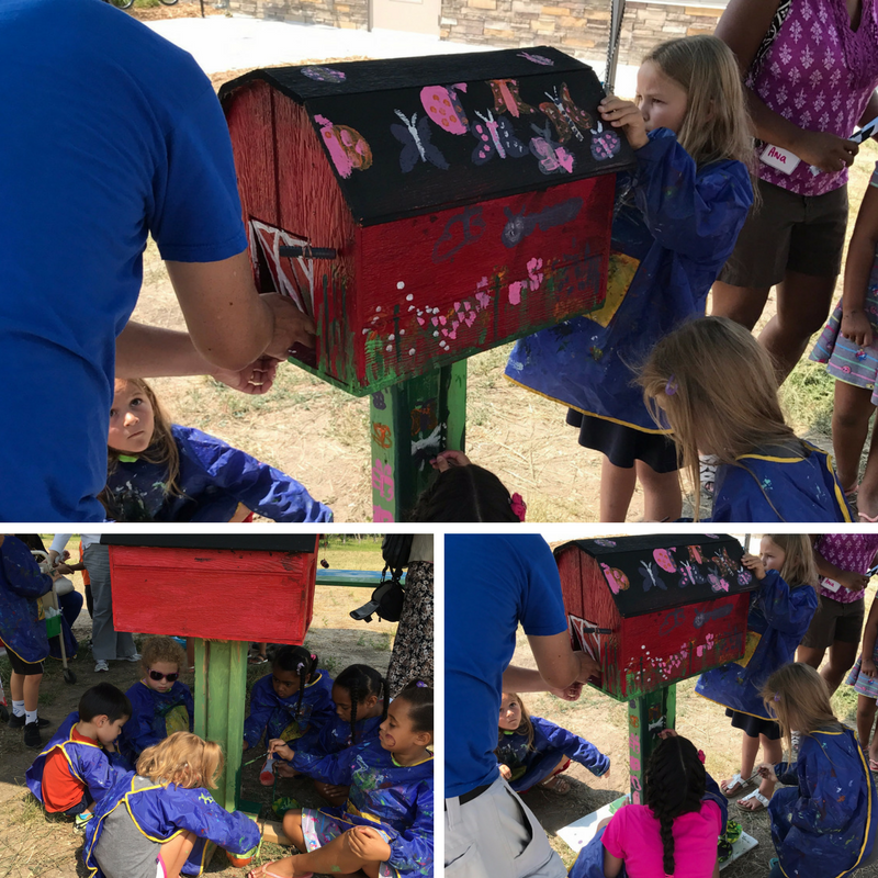 pictures of students painting mail box for Box Tops for Education