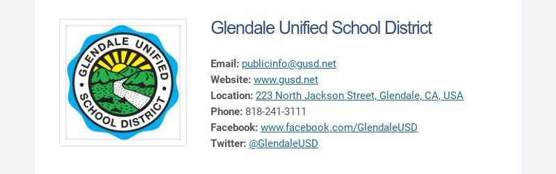 Glendale Unified School District Courriel : publicinfo@gusd.net Site Web : www.gusd.net Emplacement : 223...