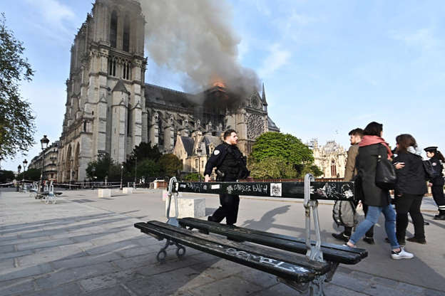Slide 23 of 31: PARIS, FRANCE - APRIL 15, 2019: Notre-Dame de Paris, a Catholic cathedral founded in the 11th century, has caught fire. Stoyan Vassev/TASS (Photo by Stoyan Vassev\TASS via Getty Images)