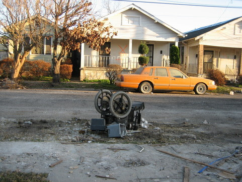 Wheelchair on street after Hurricane Katrina