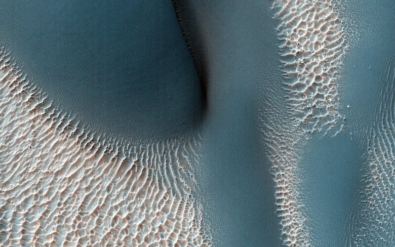 Sand dunes in southern Terra Cimmeria showing the effects of Martian winds.