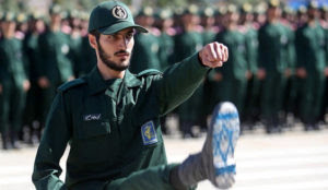 Iran’s Islamic Revolutionary Guards Corps marches with Israeli flag on soles of boots