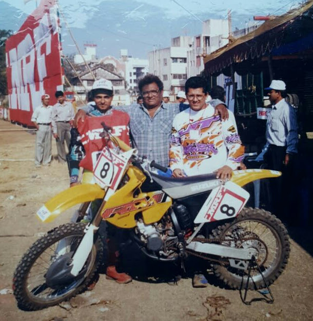 Rustom, Kersi and Zubin with their racing bike, retro-fitted at the family garage.