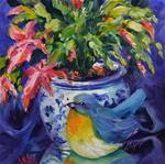 Christmas Cactus, 8 x 8 Oil, Still Life - Posted on Friday, January 9, 2015 by Donna Pierce-Clark